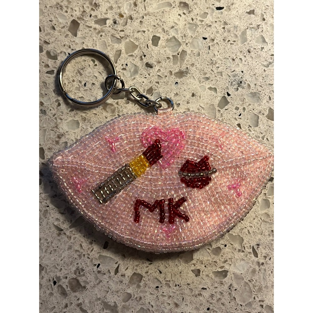 Michael Kors Beaded Lip Keychain I Love Lipstick Pink MK Bag Charm Accessory